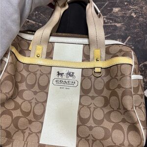 Coach Brown and White Leather Tote